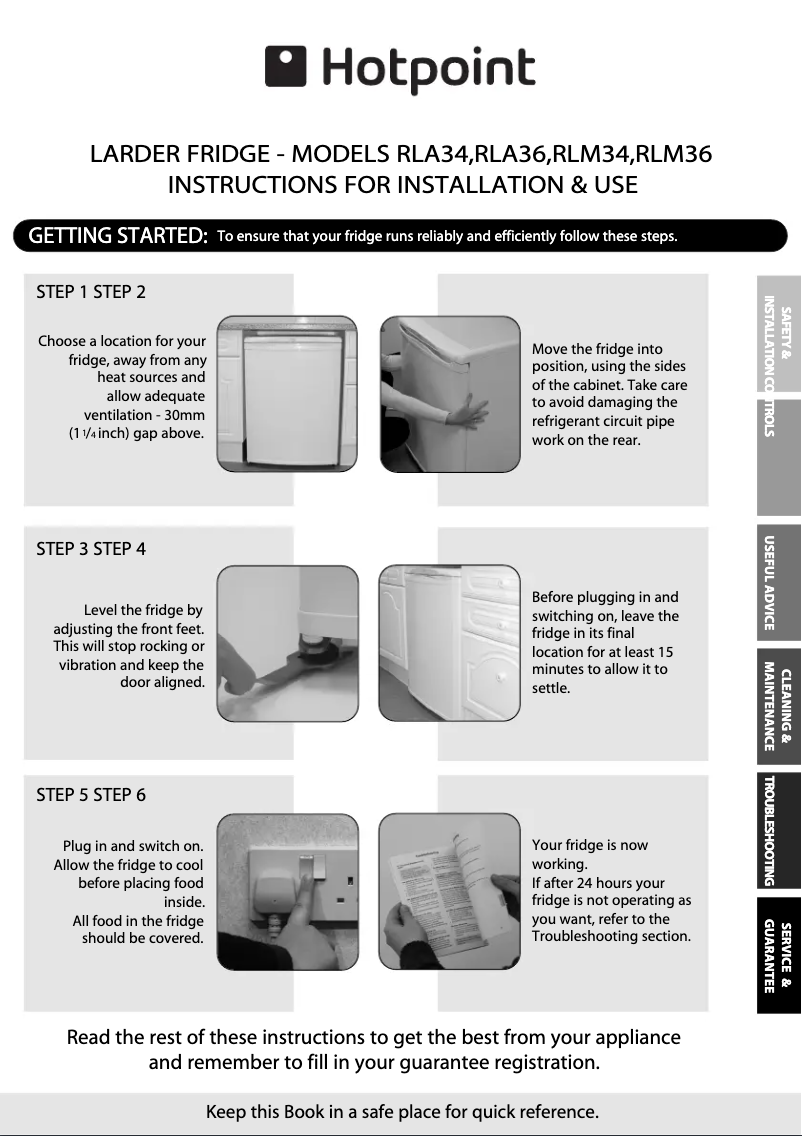 Page 1 of the manual Instructions / Assembly Hotpoint FFU4D.1 K