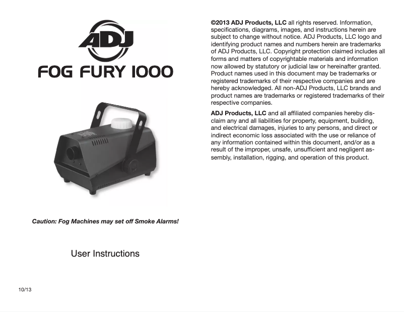 First page image of the manual for Fog Fury 1000