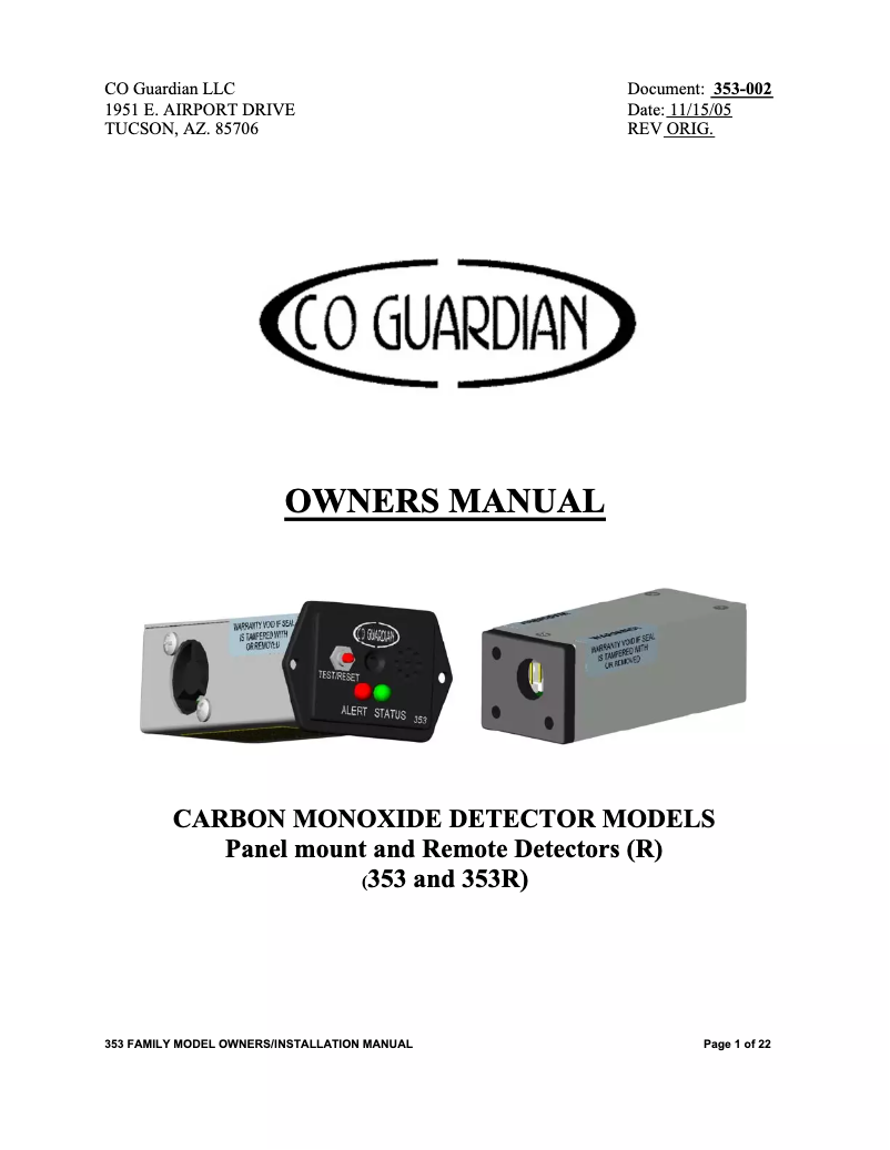 Page 1 of the manual User Manual Guardian Avionics 353