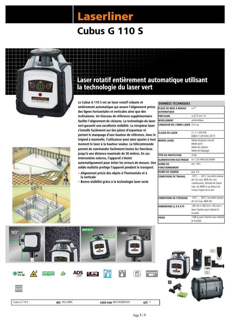Page 1 of the manual Technical Sheet Laserliner Cubus G 110 S