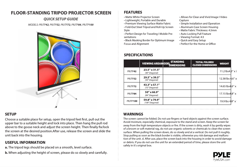 First page image of the manual for PRJTP72