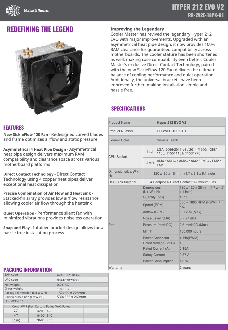 First page image of the manual for Hyper 212 Evo V2