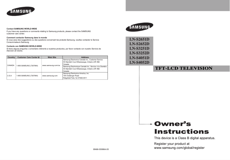 Page 1 of the manual User Manual Samsung LN-S4051D