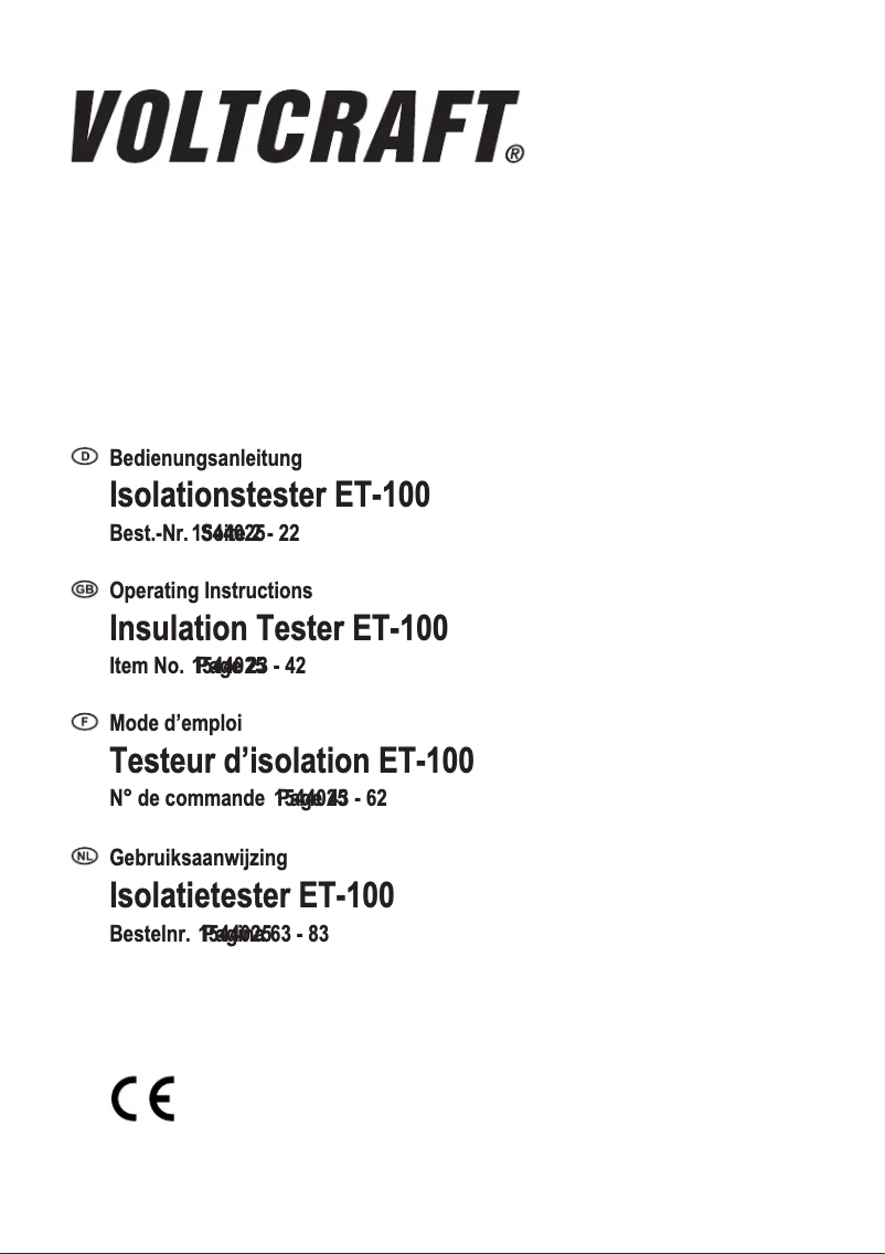 Page 1 of the manual User Manual Voltcraft ET-100
