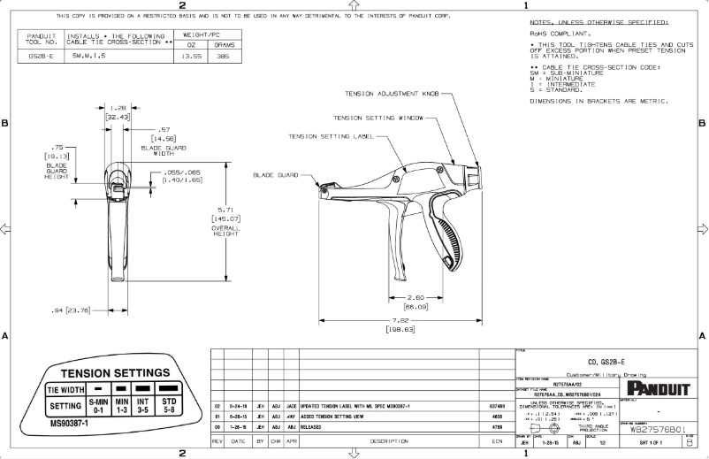 Page 1 of the manual Technical Drawing Panduit GS2B-E