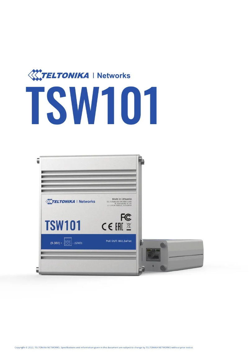 Page 1 of the manual Technical Sheet Teltonika TSW101
