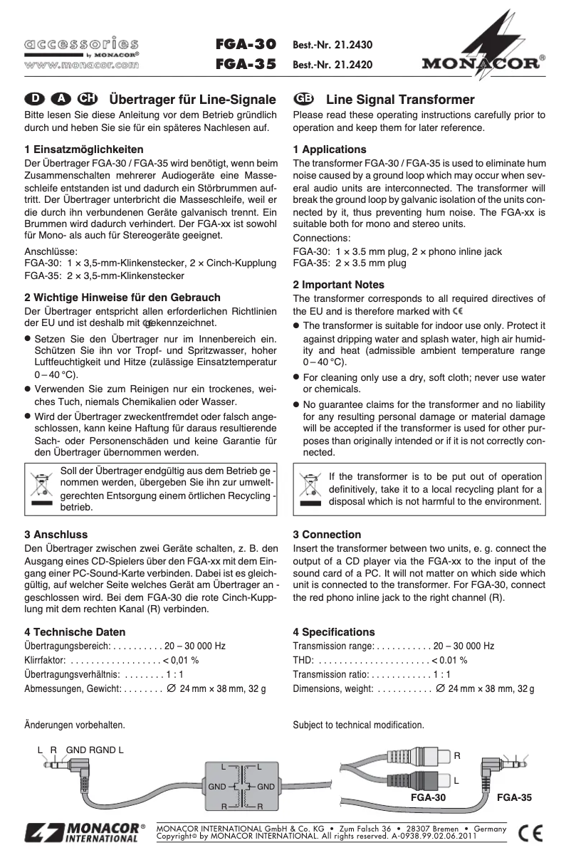First page image of the manual for FGA-30