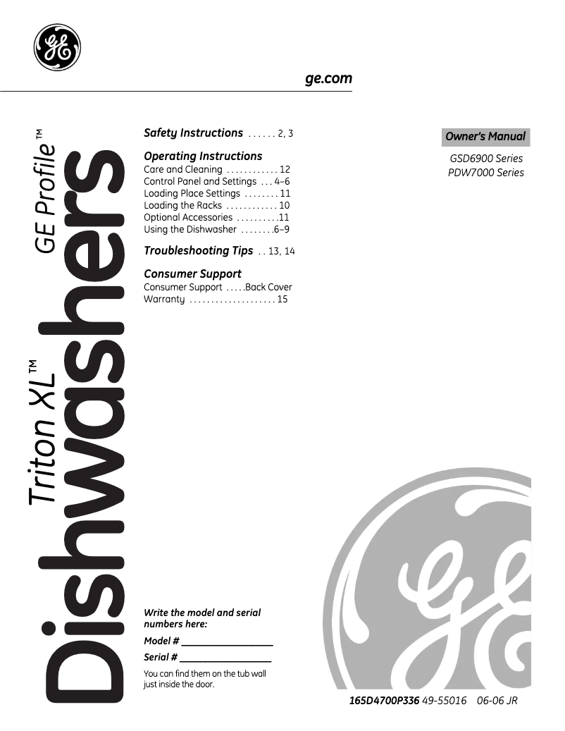 Page 1 of the manual Use and Maintenance Manual GE Profile PDW7700GCC