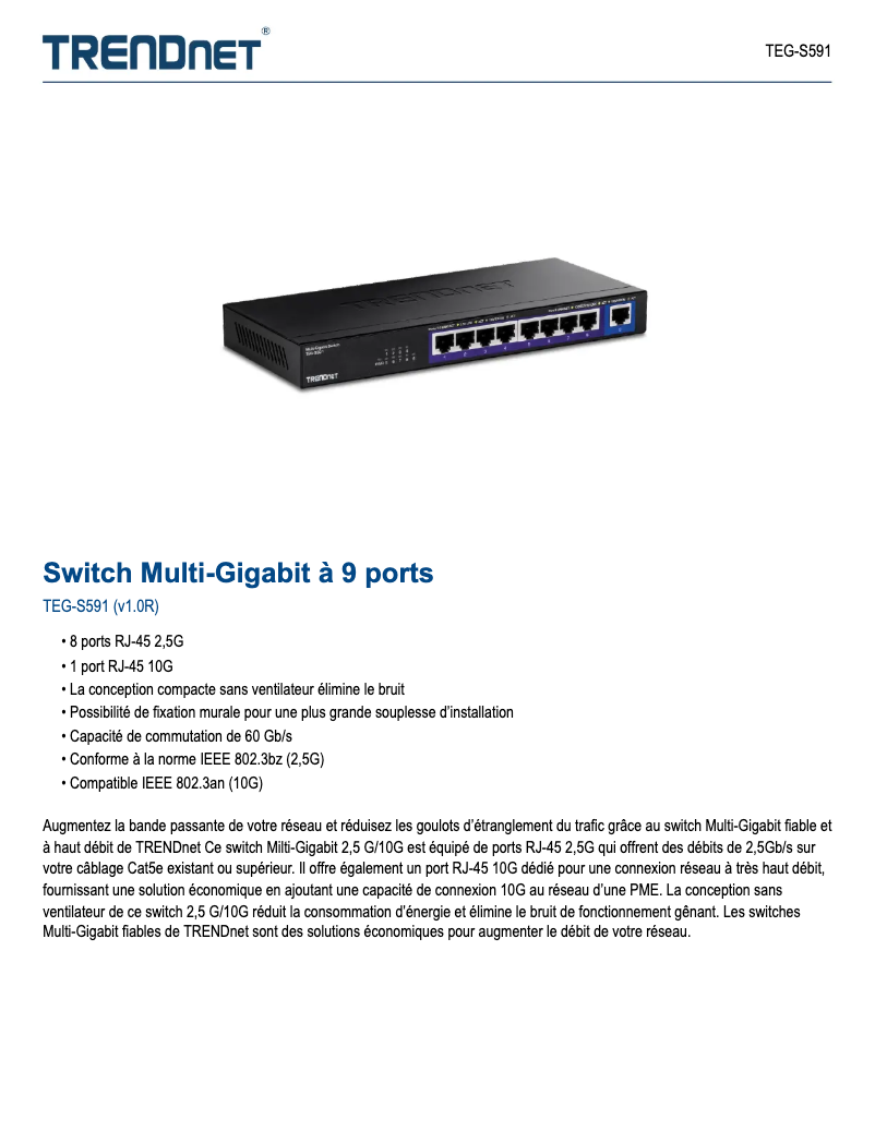Page 1 of the manual Technical Sheet TRENDnet TEG-S591