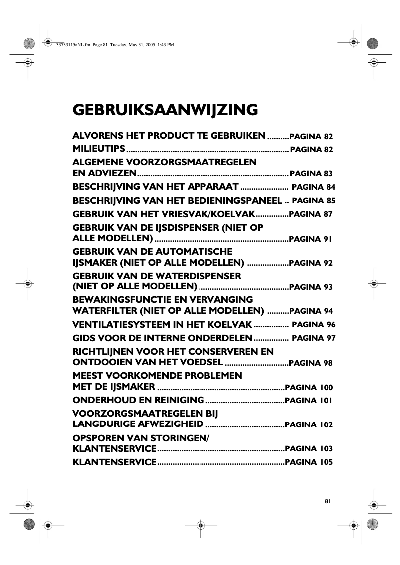 First page image of the manual for FRWW 36 AF25 3