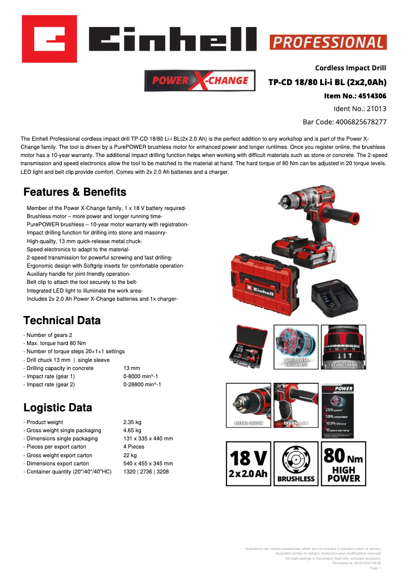 First page image of the manual for TP-CD 18/80 Li-i BL