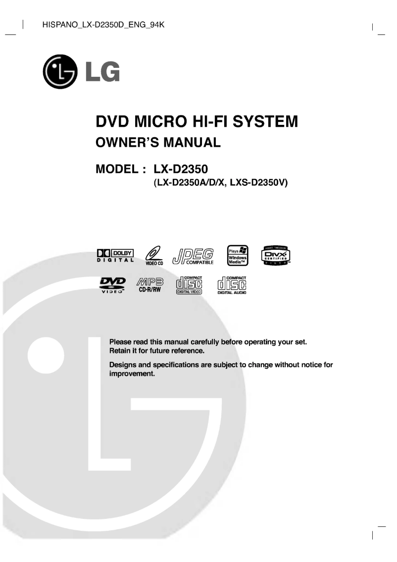 Page 1 of the manual User Manual LG LX-D2350D