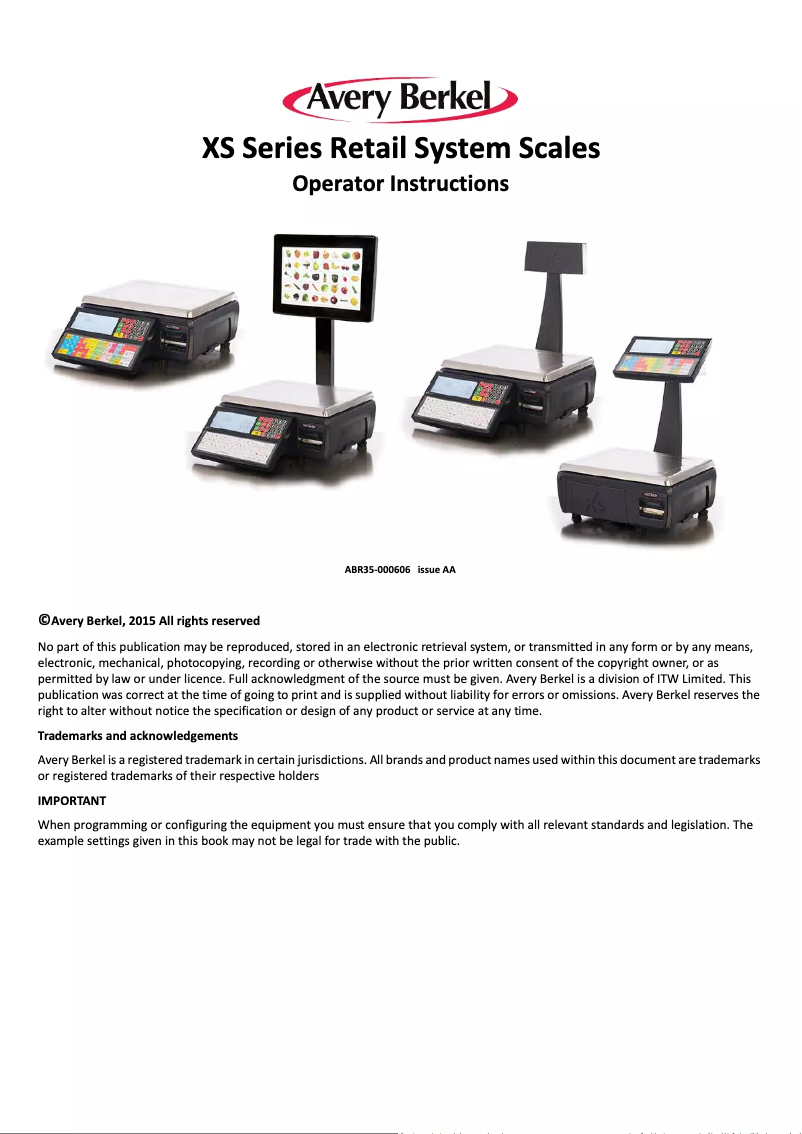 Page 1 of the manual User Manual Avery Berkel XS100
