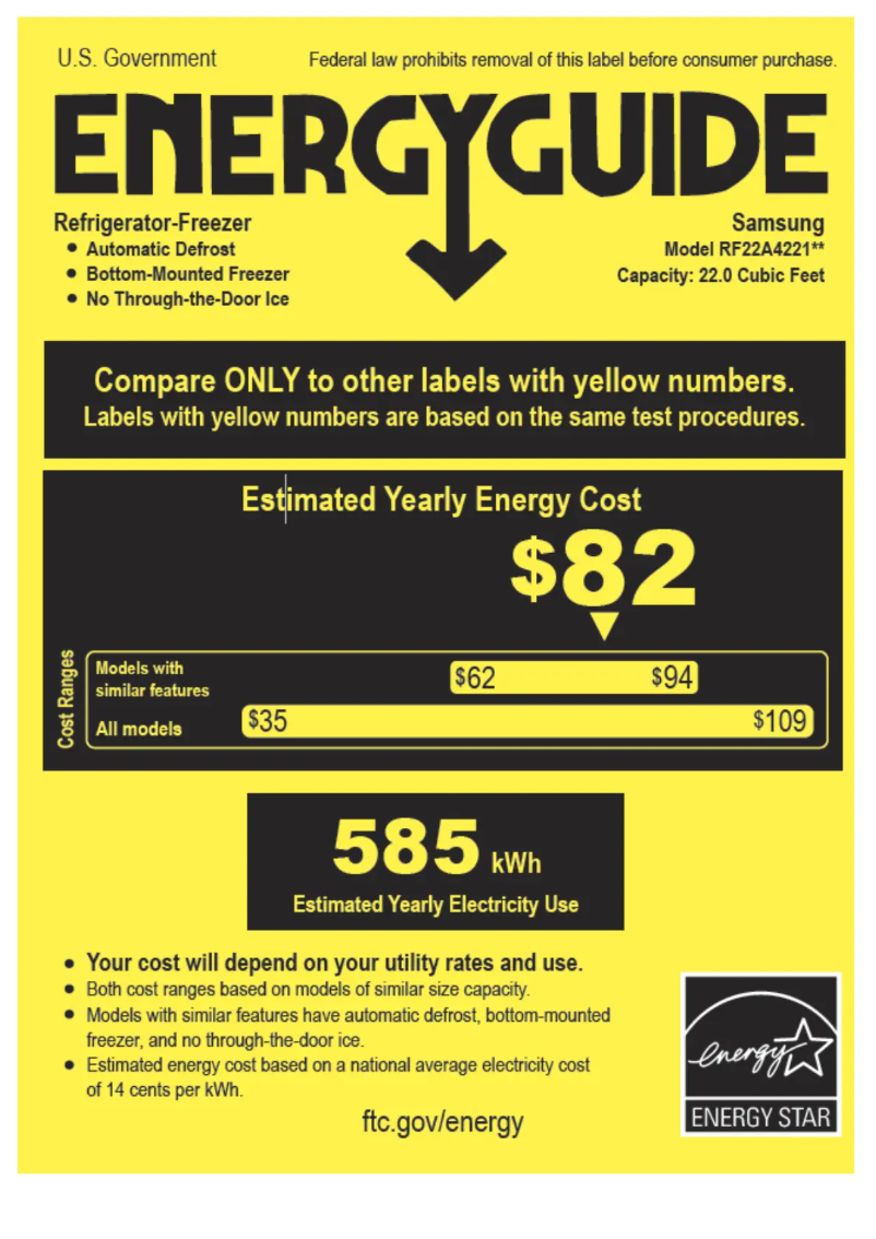Page 1 of the manual Energy Label Samsung RF22A4221SR