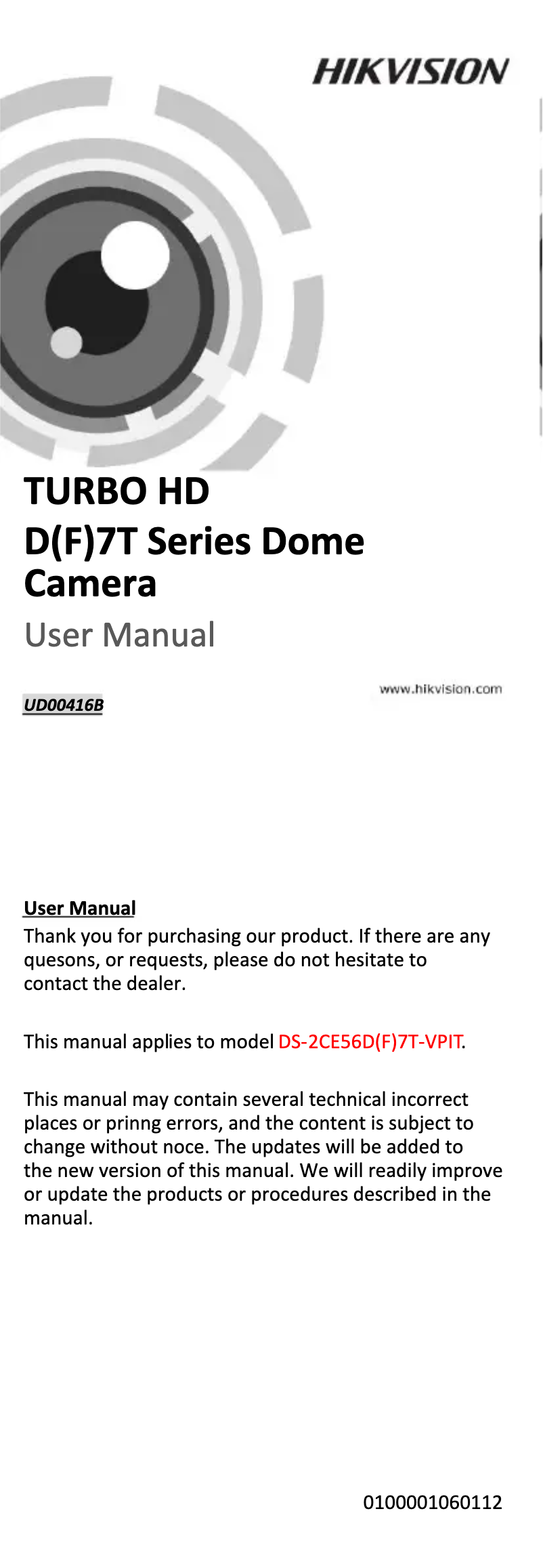 First page image of the manual for DS-2CE56F7T-VPIT