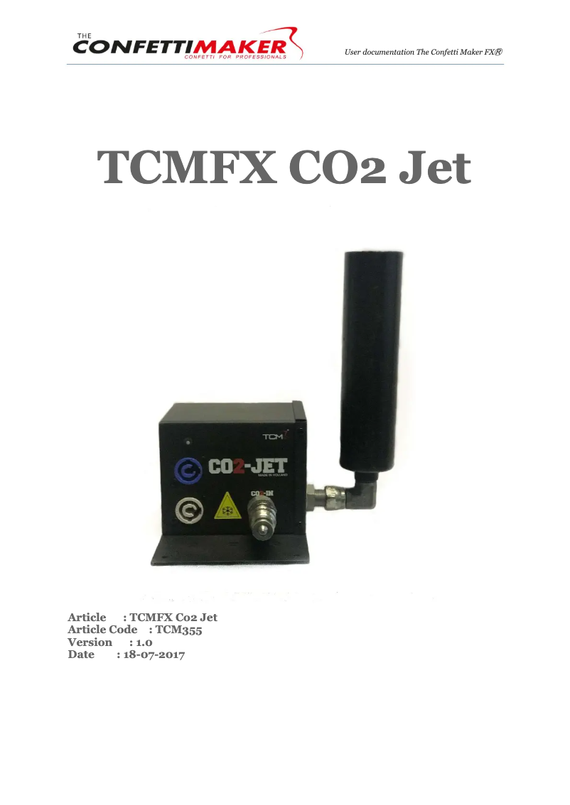 First page image of the manual for CO2 Jet