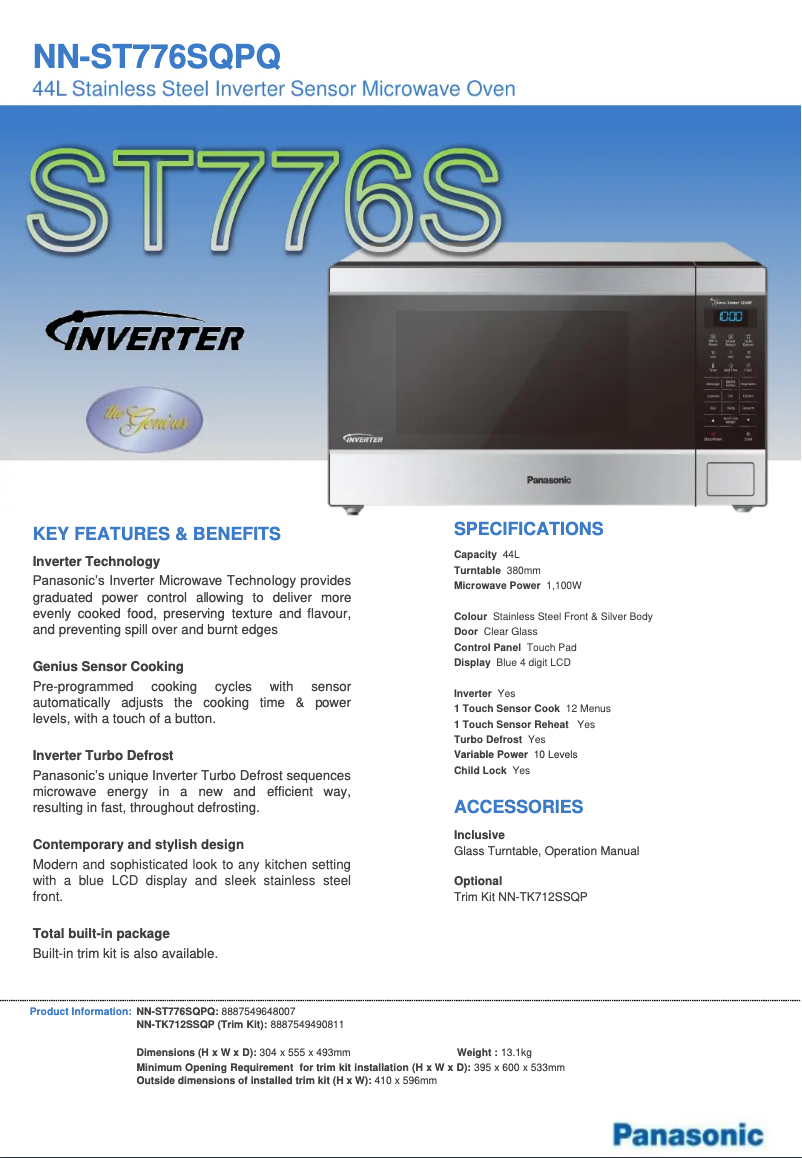 Page 1 of the manual Technical Sheet Panasonic Inverter NN-ST776S