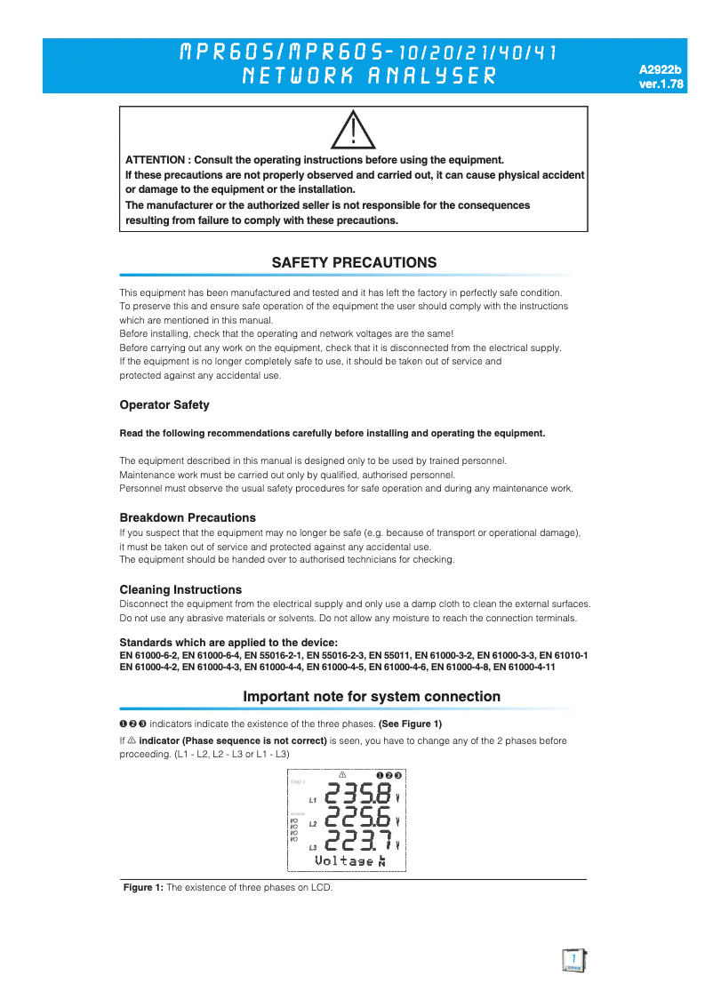 Page 1 of the manual User Manual ENTES MPR-60S-41