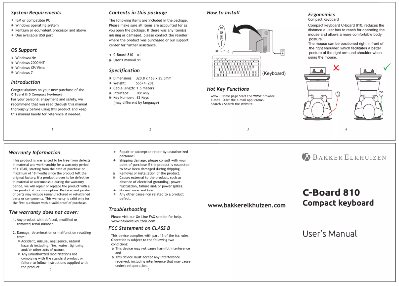 First page image of the manual for C-board 810 US