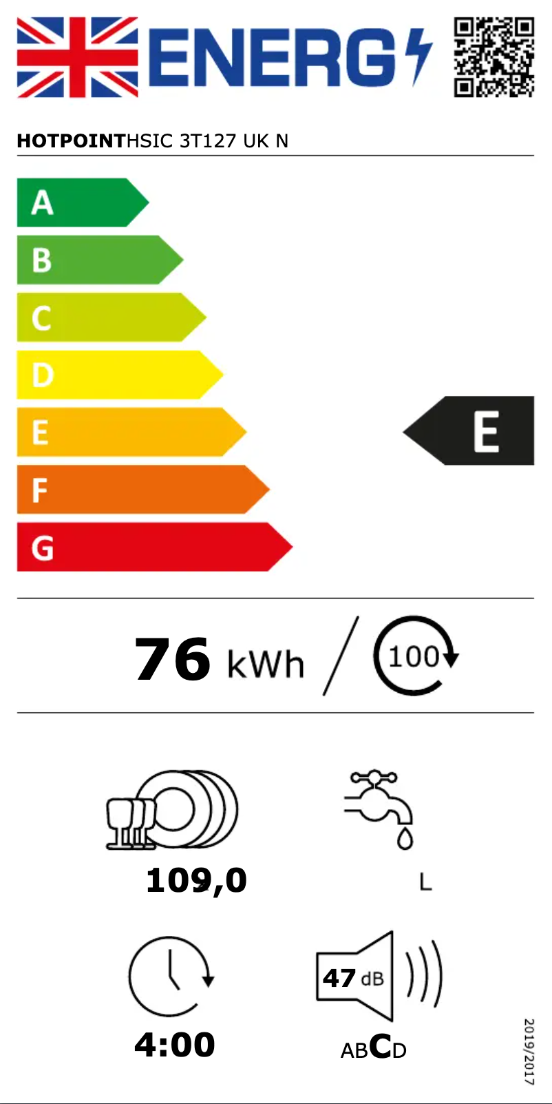 Page 1 of the manual Energy Label Hotpoint HSIC 3T127 UK N
