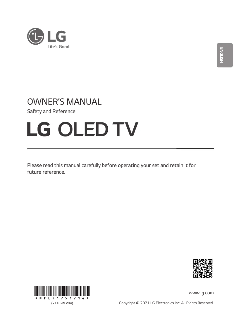 First page image of the manual for OLED55C1PVA