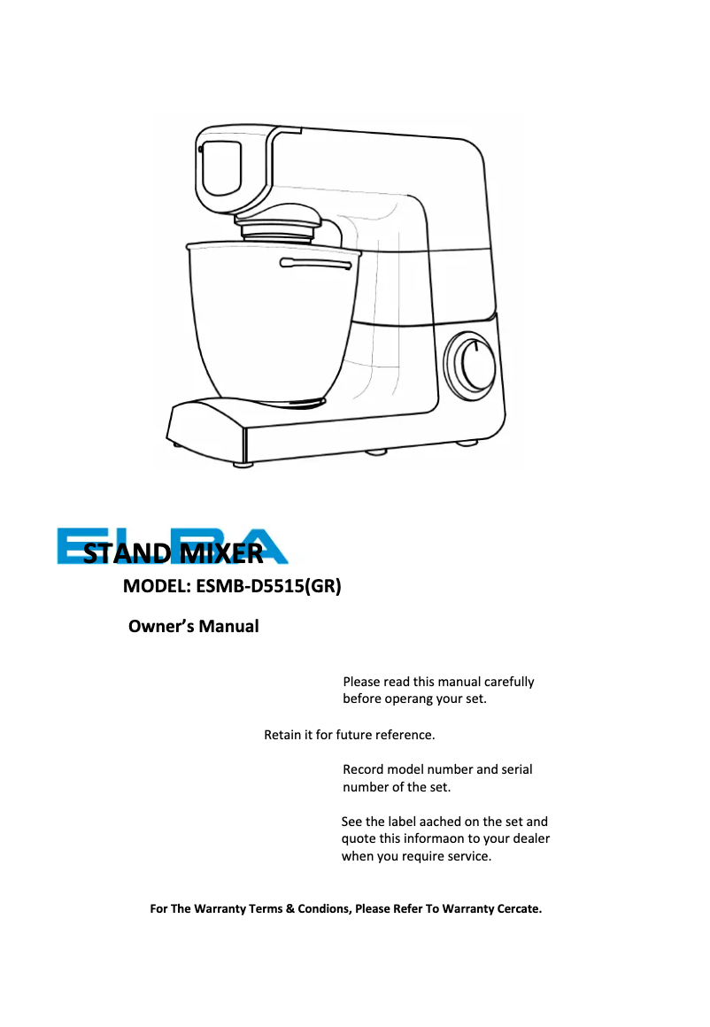 First page image of the manual for ESMB-D5515(GR)