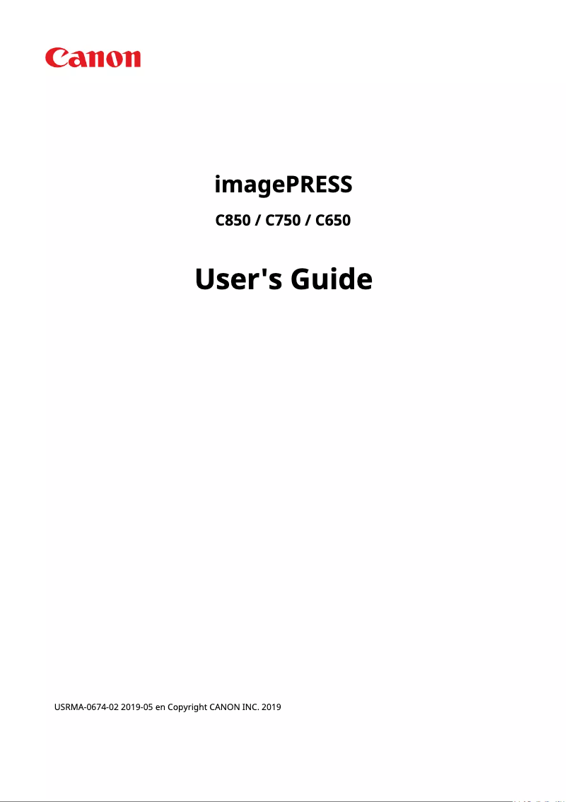 Page 1 of the manual User Manual Canon imagePRESS C850