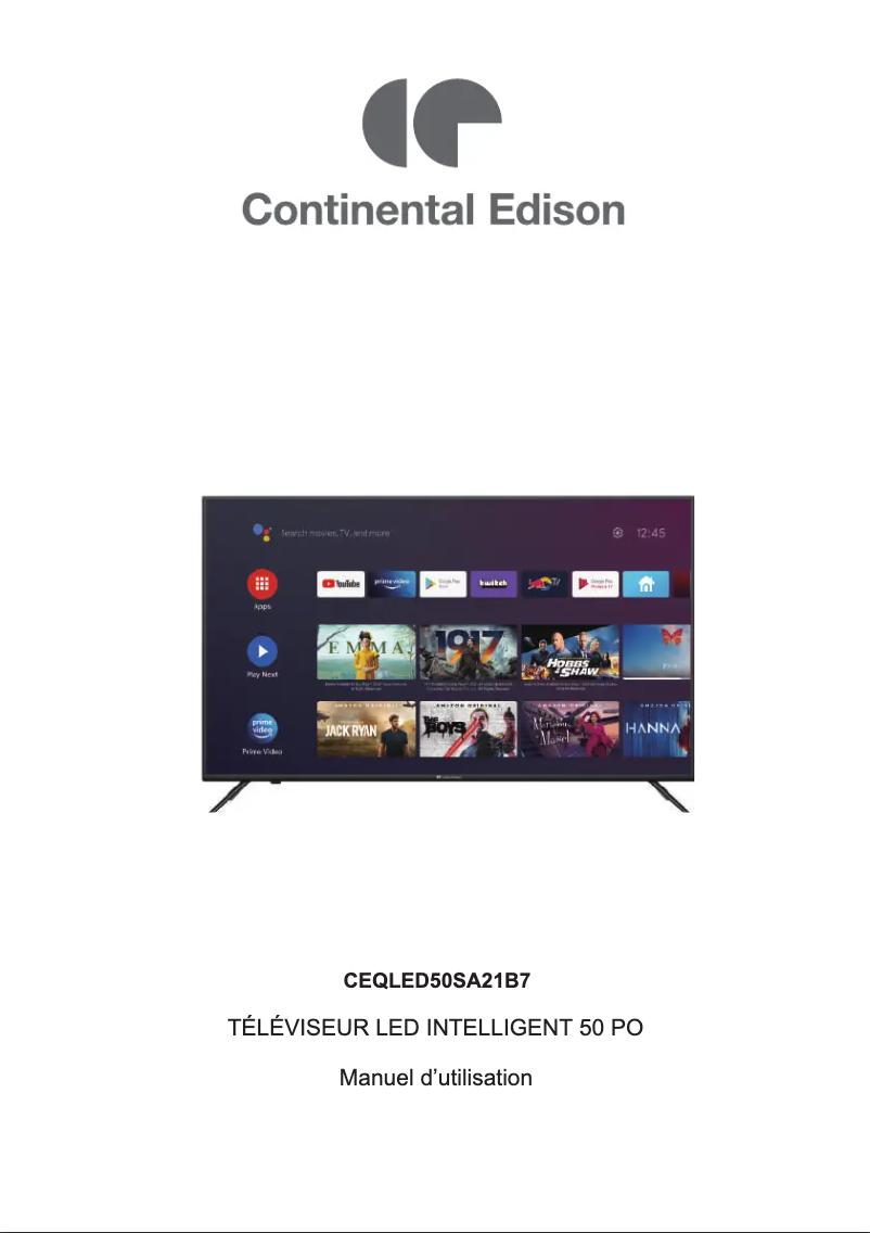 Page 1 of the manual User Manual Continental Edison CEQLED50SA21B7