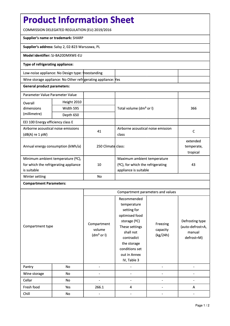 First page image of the manual for SJ-BA20DMXWE-EU