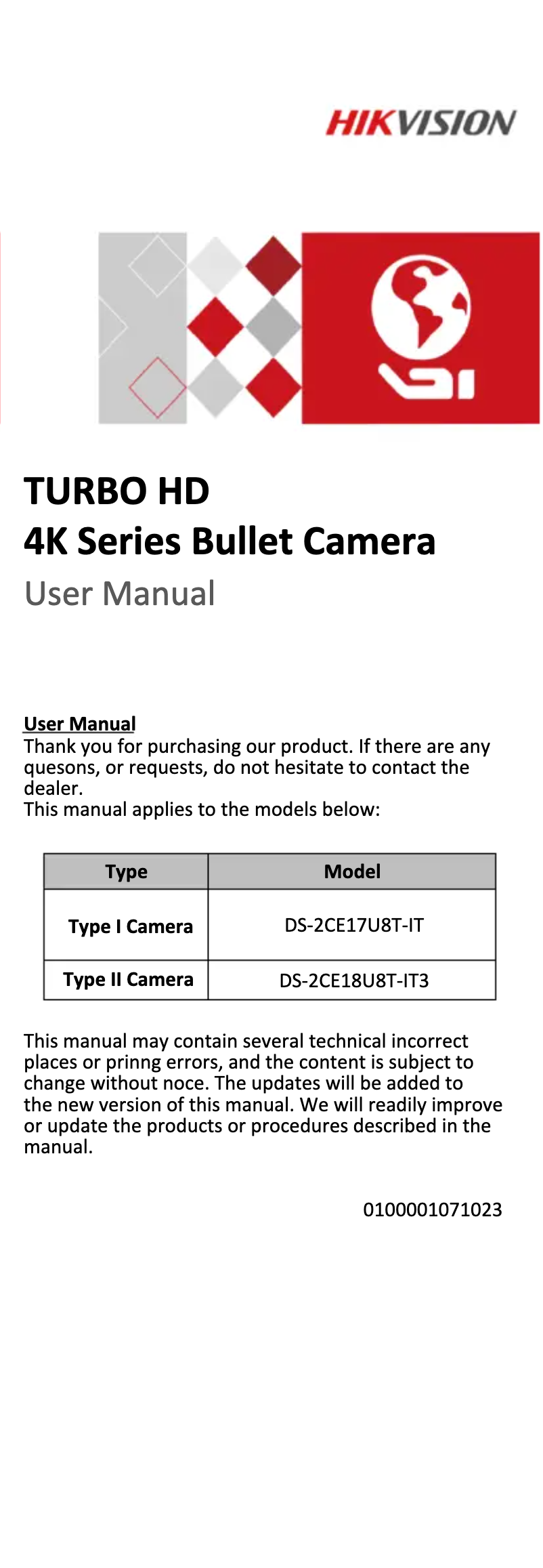 Page 1 of the manual User Manual Hikvision DS-2CE19U8T-AIT3Z