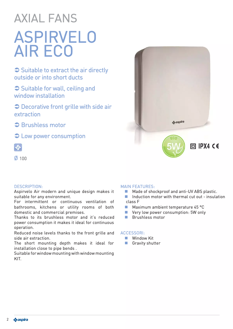 Page 1 of the manual Technical Sheet Fantini Cosmi ASPIRVELO AIR ECO