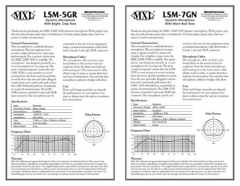Page 1 of the manual User Manual MXL LSM-7GN