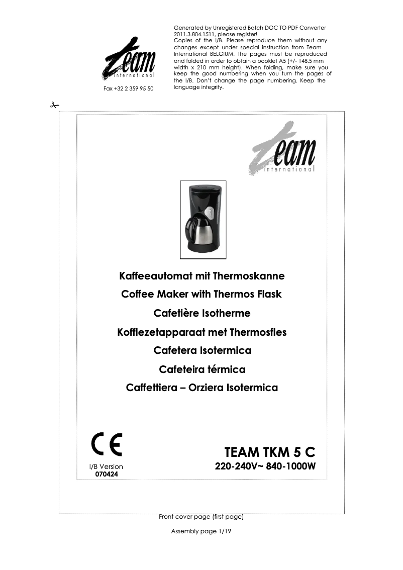 First page image of the manual for TKM 5 C