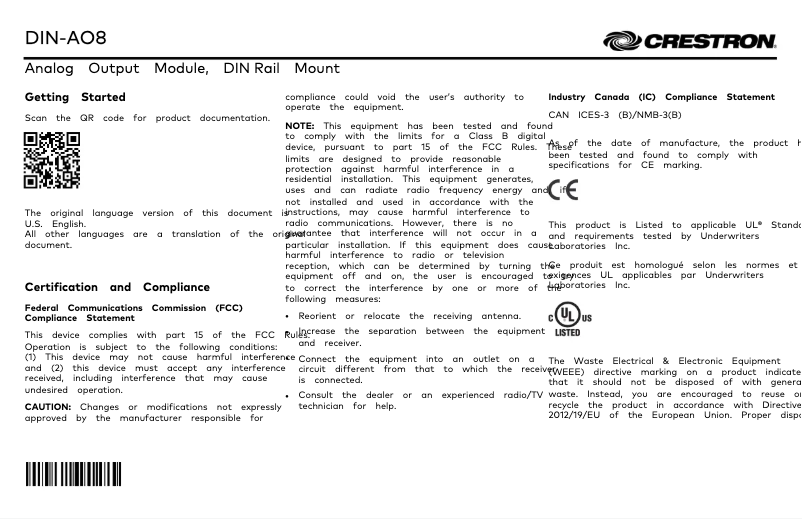 Page 1 of the manual User Manual Crestron DIN-AO8
