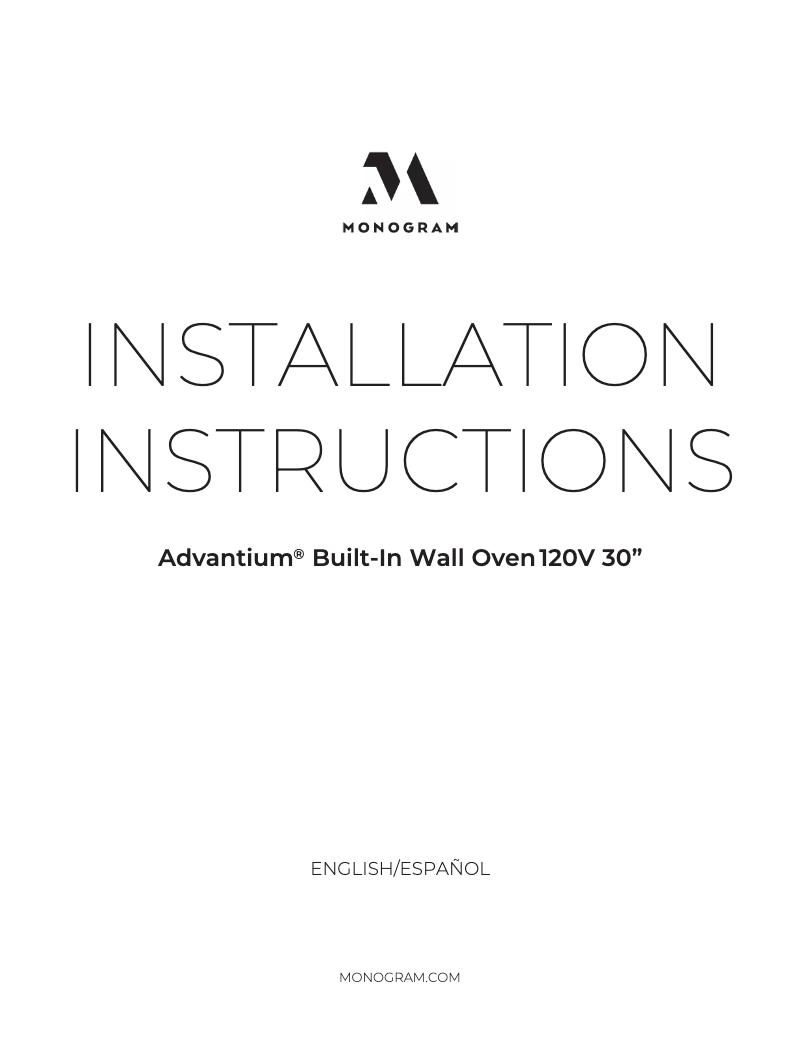 Page 1 of the manual Installation Guide Monogram ZSB9131NSS