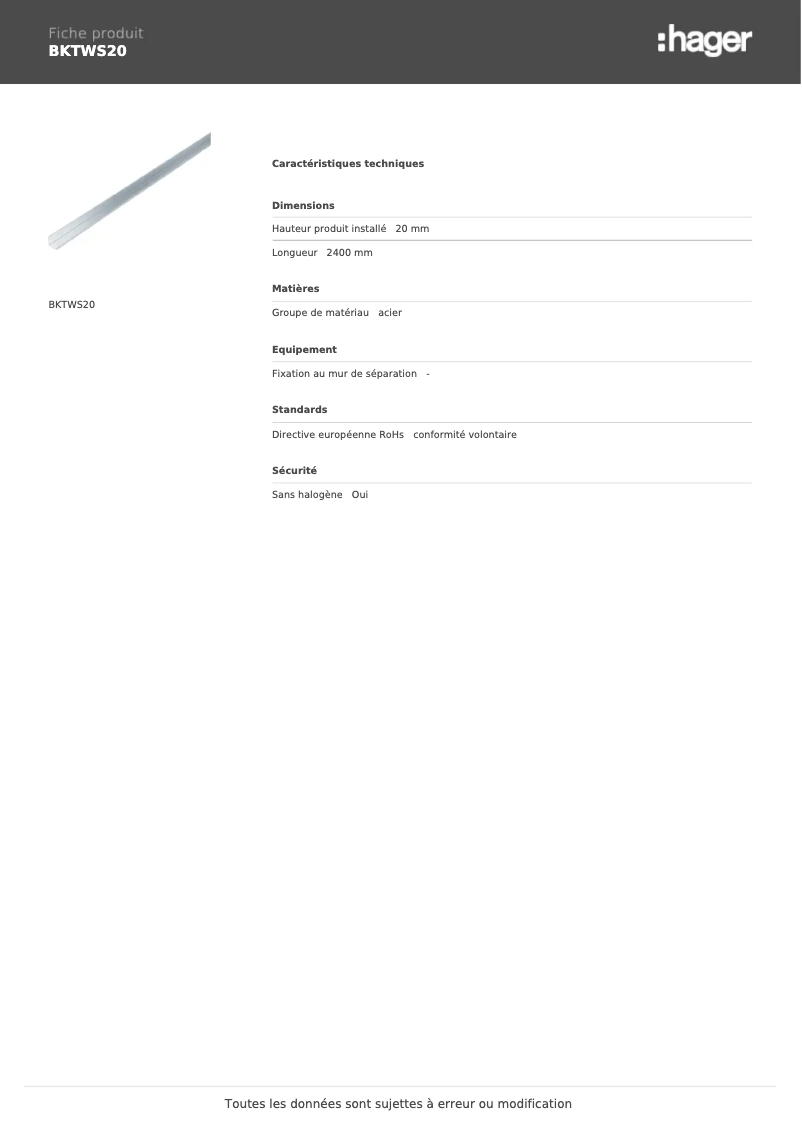 First page image of the manual for BKTWS20