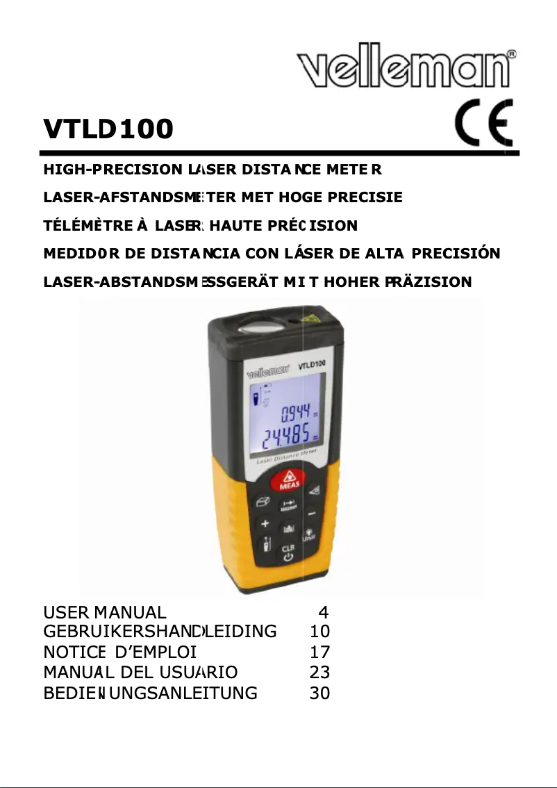 Page 1 of the manual User Manual Velleman VTLD100