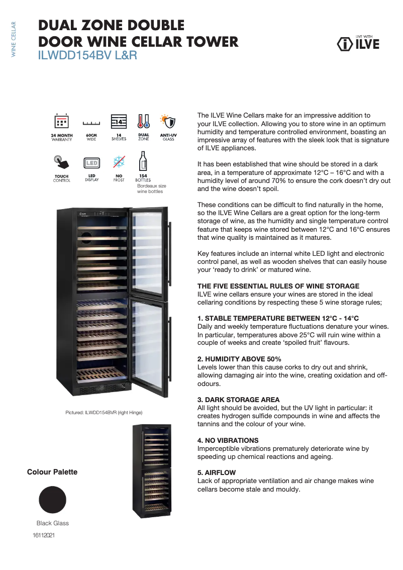 Page 1 of the manual Technical Sheet Ilve ILWDD154BVR