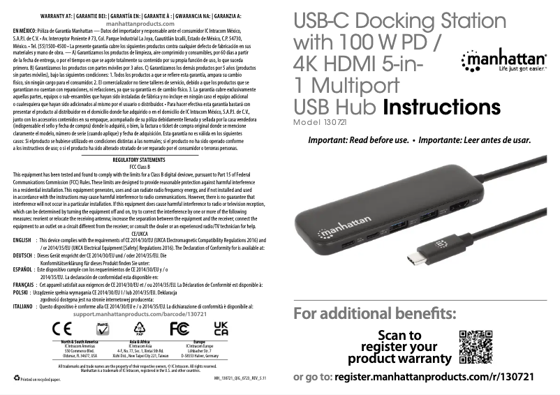Page 1 de la notice Manuel utilisateur Manhattan 130721