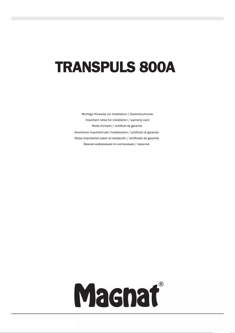 First page image of the manual for Transpuls 800A