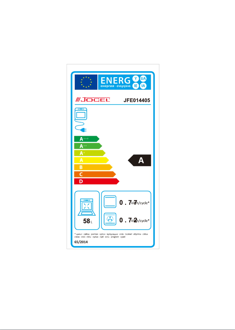 Page 1 de la notice Label énergétique Jocel JFE014405