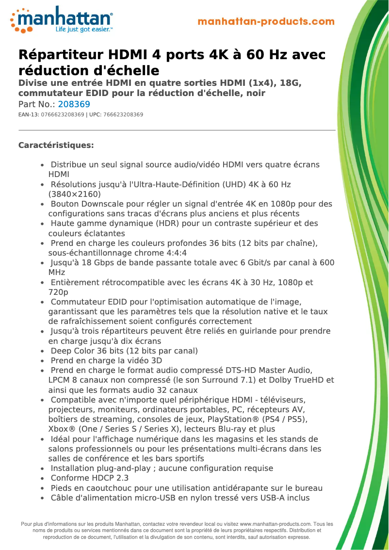 Page 1 of the manual Technical Sheet Manhattan 208369