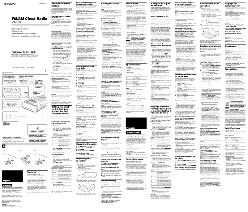 First page image of the manual for ICF-C218
