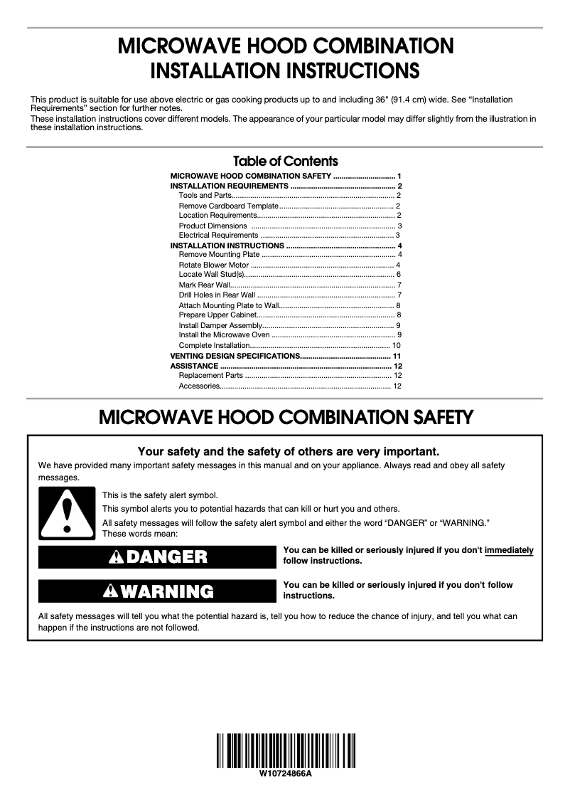 Page 1 of the manual Installation Guide KitchenAid KMHP519ESS