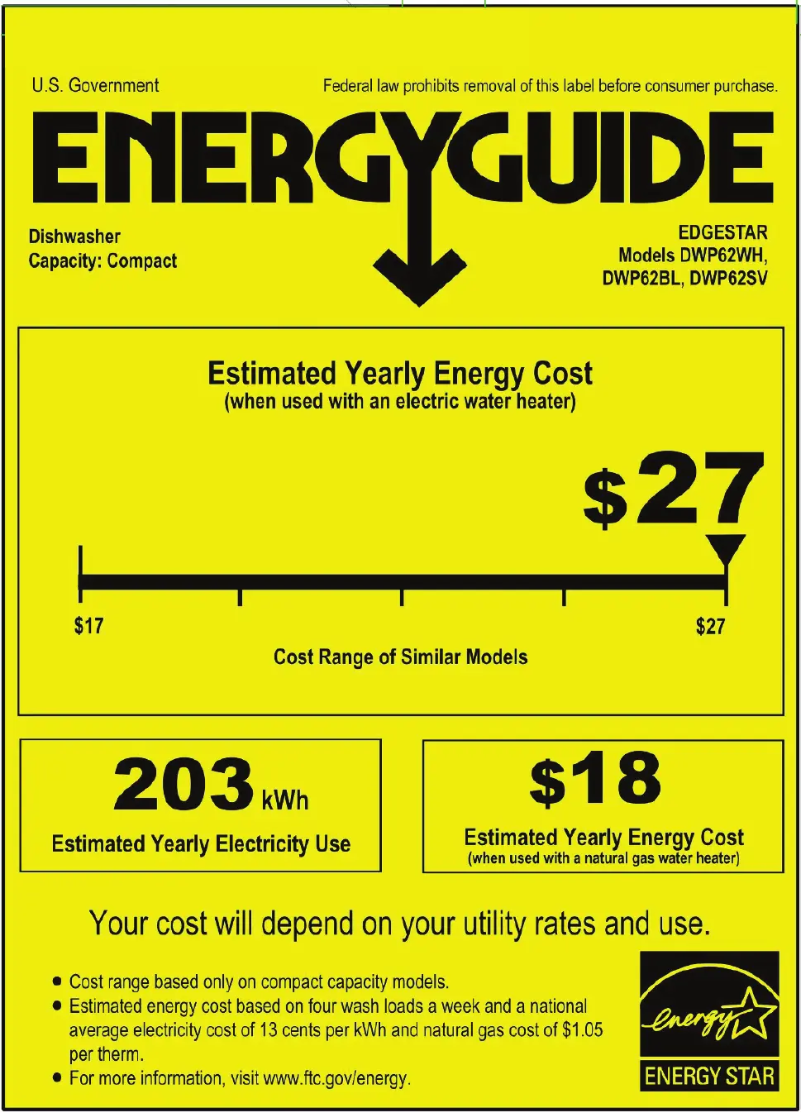 Page 1 of the manual Energy Label EdgeStar DWP62