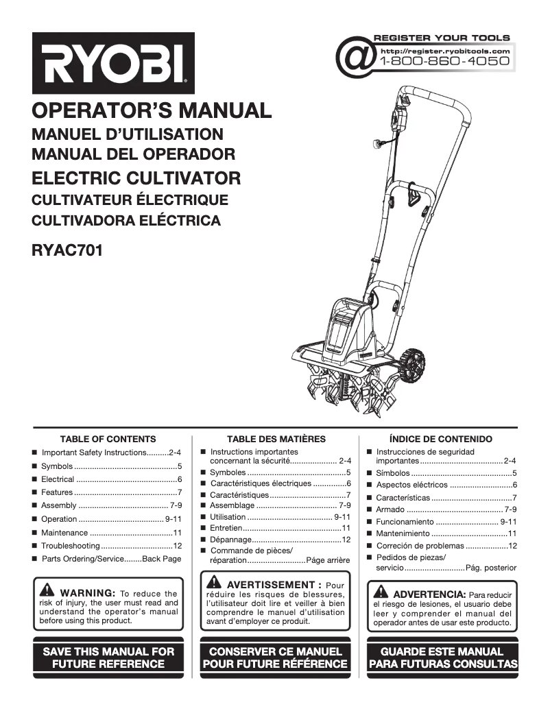 Page 1 of the manual User Manual RYOBI RYAC701