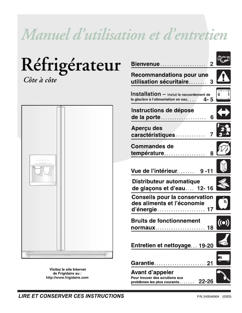 Page 1 of the manual User Manual Frigidaire PLHS269ZCB
