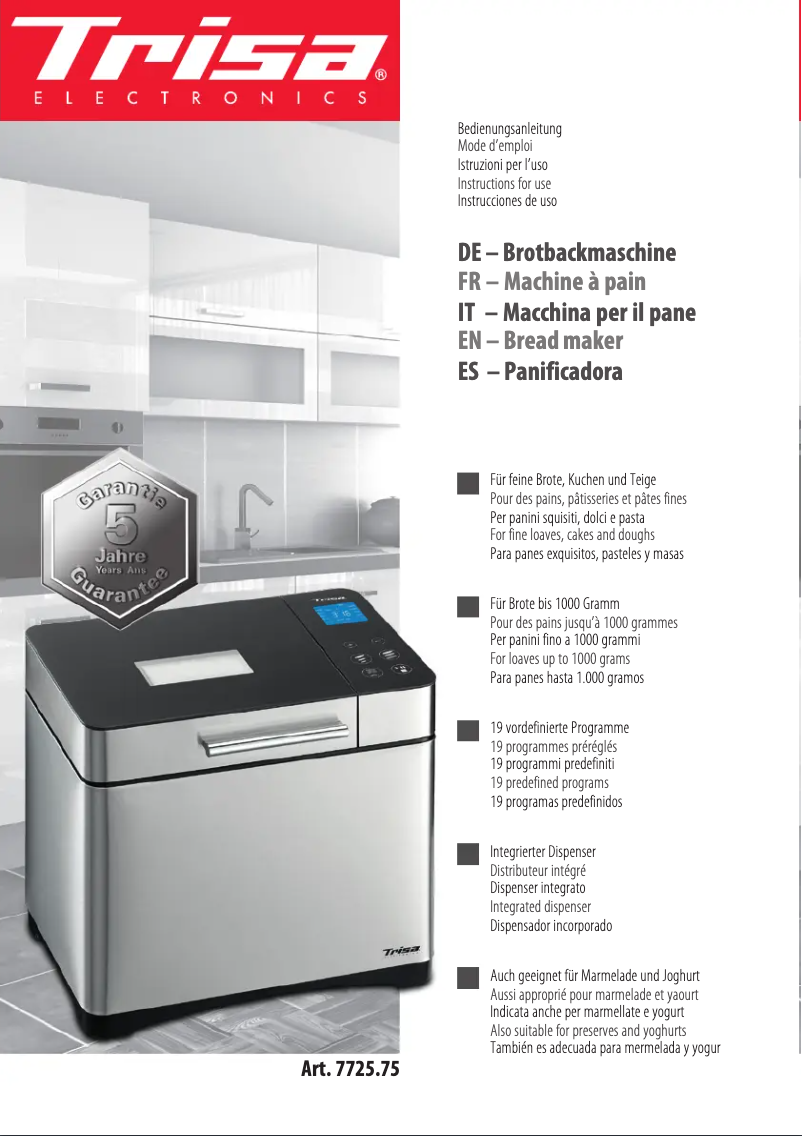 First page image of the manual for Gourmet 7725