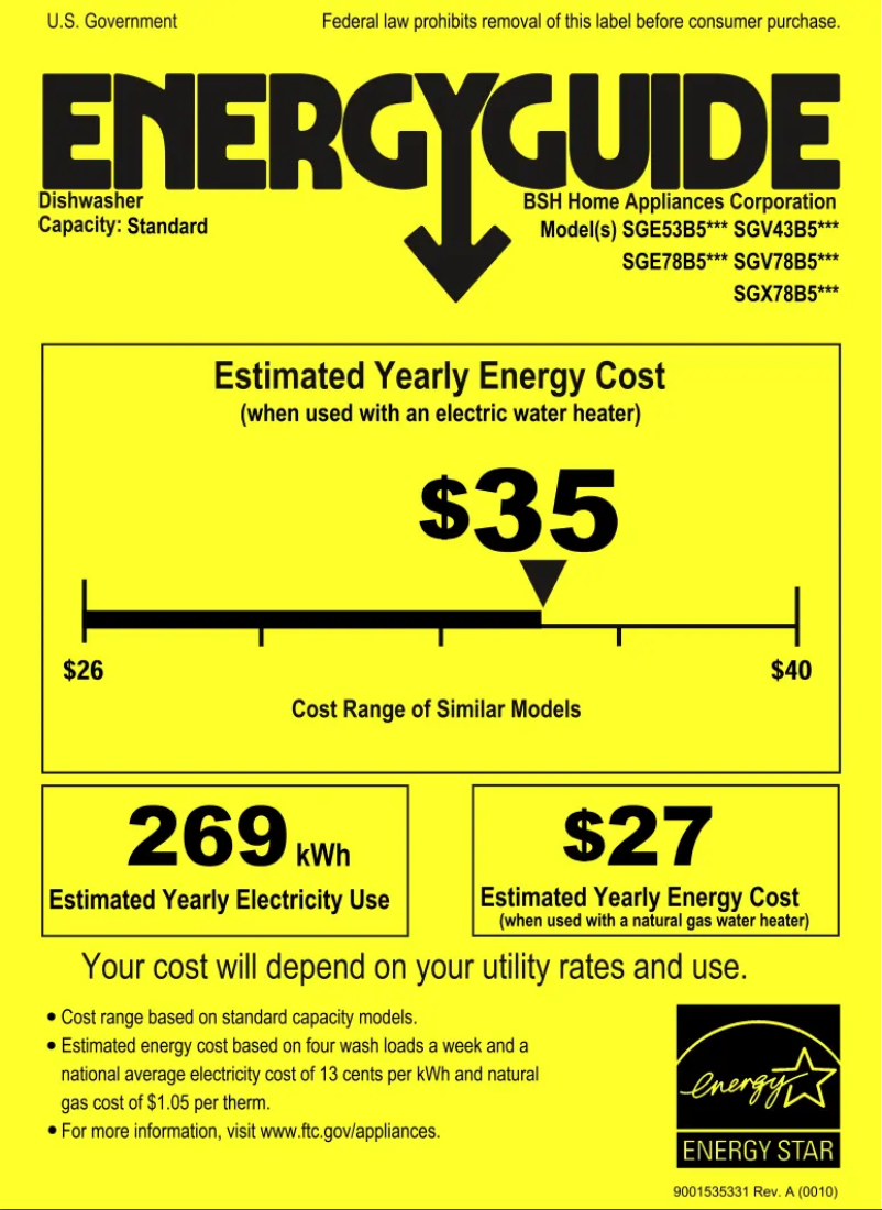 Page 1 of the manual Energy Label Bosch SGE53B56UC