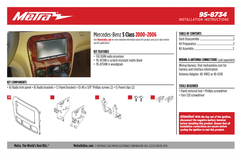 Page 1 of the manual Installation Guide Metra 95-8734W